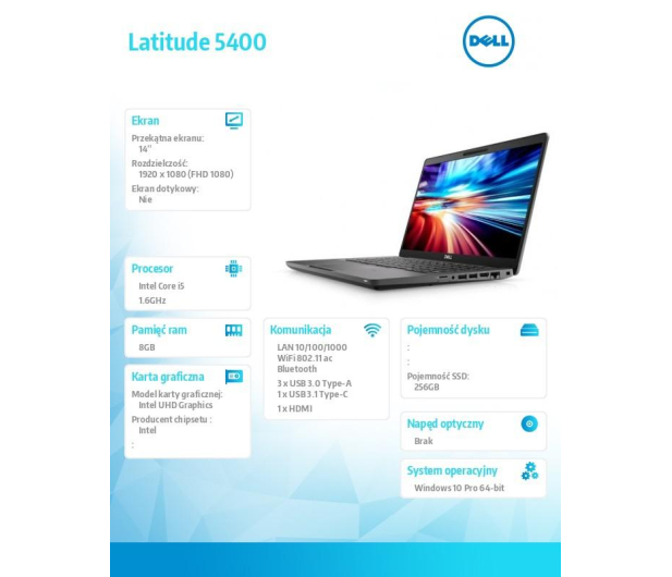 Dell Latitude 5400 i5-8365U/8GB/256/Win10P - 503223 - zdjęcie 2